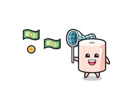 illustration of the tissue roll catching flying money vector