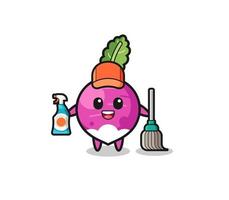 cute turnip character as cleaning services mascot vector