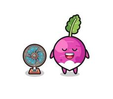 cute turnip is standing in front of the fan vector