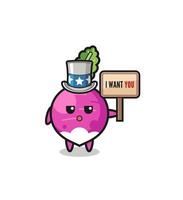 turnip cartoon as uncle Sam holding the banner I want you vector
