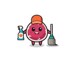 lindo personaje de carne como mascota de los servicios de limpieza vector