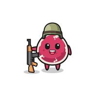 cute beef mascot as a soldier vector