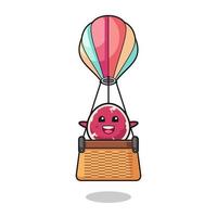 beef mascot riding a hot air balloon vector