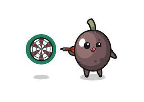 cute black olive is playing dart vector