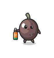 cute black olive holding mosquito repellent vector