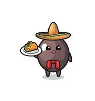 mascota del chef mexicano de aceitunas negras sosteniendo un taco vector