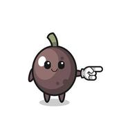 black olive mascot with pointing right gesture vector