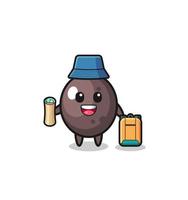 personaje de mascota de aceituna negra como excursionista vector