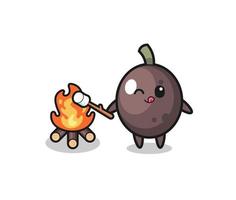 black olive character is burning marshmallow vector