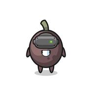 cute black olive using VR headset vector