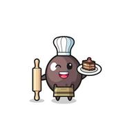 black olive as pastry chef mascot hold rolling pin vector