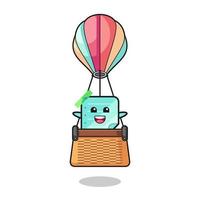 blue sticky notes mascot riding a hot air balloon vector