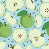 Fruit seamless pattern for textile products, apple pieces, bone and leaves in a flat style vector