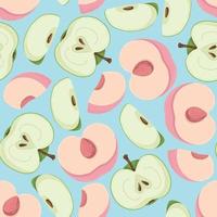 Fruit seamless pattern for textile products, apple and peach in a flat style vector