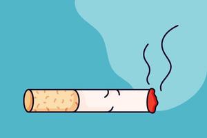 Horizontal poster with a smoking cigarette in the cartoon trend style of the 70s. vector