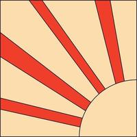 un afiche cuadrado con el sol y los rayos solares sobre un fondo rojo al estilo de los cómics de dibujos animados al estilo de moda de los años 70. vector