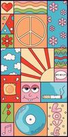 Abstract poster with elements of hippie style and the summer of love of the 70s, illustration in a cartoon trend style. vector