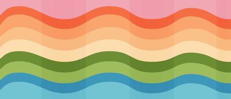 Horizontal poster with a wavy rainbow in the cartoon trend style of the 70s.