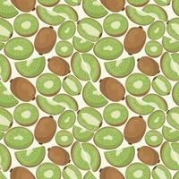 Fruit seamless pattern for textile products, kiwi pieces, bone and leaves in a flat style vector