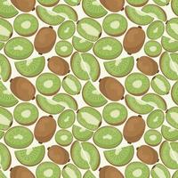 Fruit seamless pattern for textile products, kiwi pieces, bone and leaves in a flat style vector