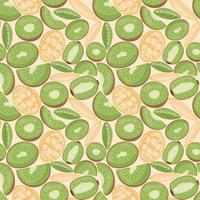 Fruit seamless pattern for textile products, mango and kiwi pieces, bone and leaves in a flat style vector