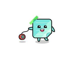 cartoon of cute blue sticky notes playing a yoyo vector