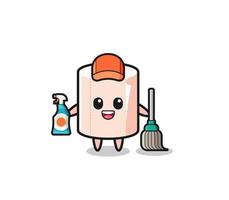 lindo personaje de rollo de tejido como mascota de los servicios de limpieza vector