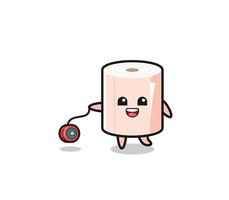 cartoon of cute tissue roll playing a yoyo vector