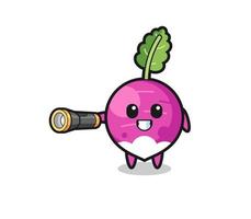 turnip mascot holding flashlight vector