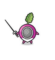 turnip earth cartoon as fencer mascot vector