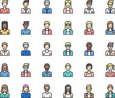 Avatar people icons line color vector