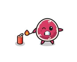 beef mascot illustration playing firecracker vector