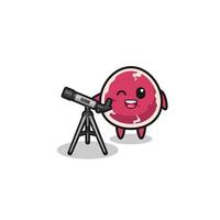 beef astronomer mascot with a modern telescope vector