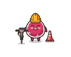 road worker mascot of beef holding drill machine vector