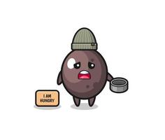 cute black olive beggar cartoon character vector