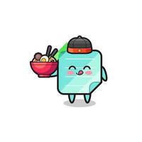 blue sticky notes as Chinese chef mascot holding a noodle bowl vector