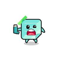 blue sticky notes mascot having asthma while holding the inhaler vector