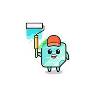 the blue sticky notes painter mascot with a paint roller vector