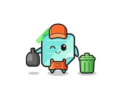 the mascot of cute blue sticky notes as garbage collector vector