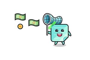 illustration of the blue sticky notes catching flying money vector