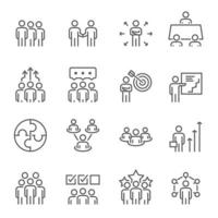 conjunto de líneas vectoriales de iconos de personas, negocios, trabajo en equipo, grupo, reunión vector