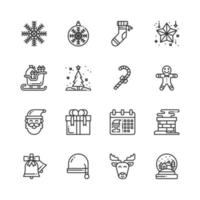 conjunto simple de iconos de navidad línea ilustración vectorial, copo de nieve, dulces, trineo, día de navidad vector