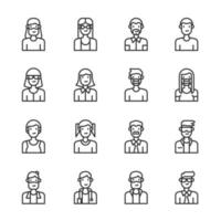 avatar personas iconos línea vector , hombre, mujer, niño, anciano