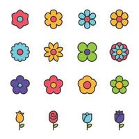 iconos de flores, diseño simple conjunto para usar en el sitio web infografía logotipo informe línea de color contorno lleno ilustración vectorial vector