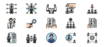 Human Resources Management line color people icons vector  illustration,  meeting, teamwork, manager