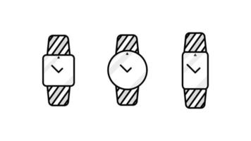 conjunto de iconos de reloj inteligente moderno. reloj de pantalla cuadrado y redondo simple moderno. plantilla lista para icono lineal. descargue el vector de pantalla táctil de dispositivo inteligente lineal simple. Fondo blanco.