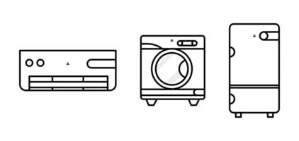 Modern Refrigerator, washer-dryer and air conditioner icon set. Collection of modern simple household appliances linear icon ready as template. Download simple linear home electronic device vector. vector