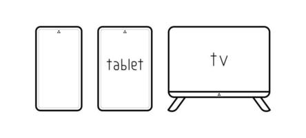 moderno conjunto de iconos de televisión, tableta y tv. icono lineal de la colección moderna de pantalla plana simple. listo como plantilla. descargue el vector lineal simple de pantallas de dispositivos inteligentes. Fondo blanco.