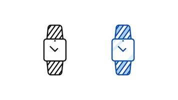 Modern smart watch icon set. Modern simple square display clock. Linear and colored icon ready template. Download simple linear smart device touch screen vector. white background. vector