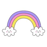 ilustración vectorial del lindo arco iris kawaii aislado sobre fondo blanco. vector